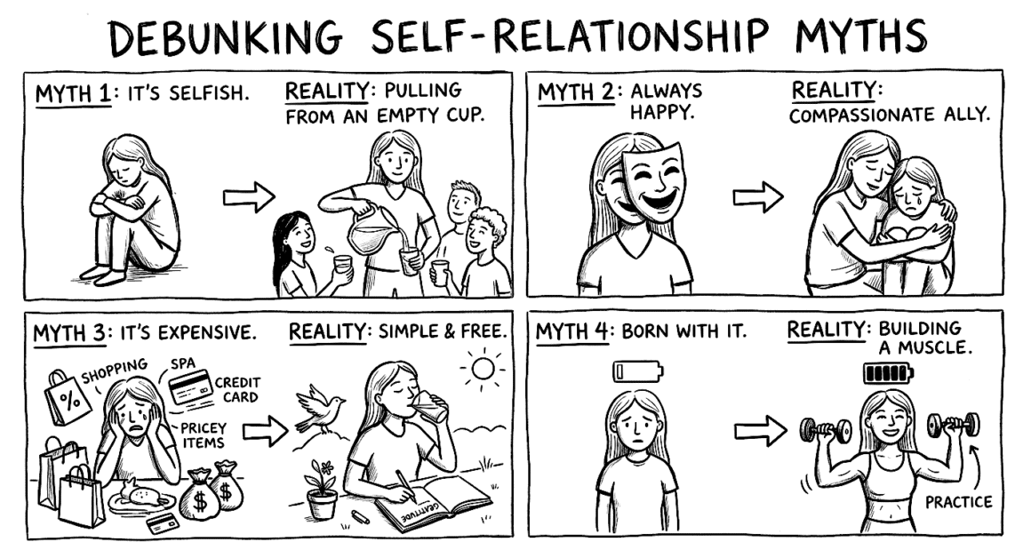 Woman practicing self-care and self-love to build healthy relationships with herself.