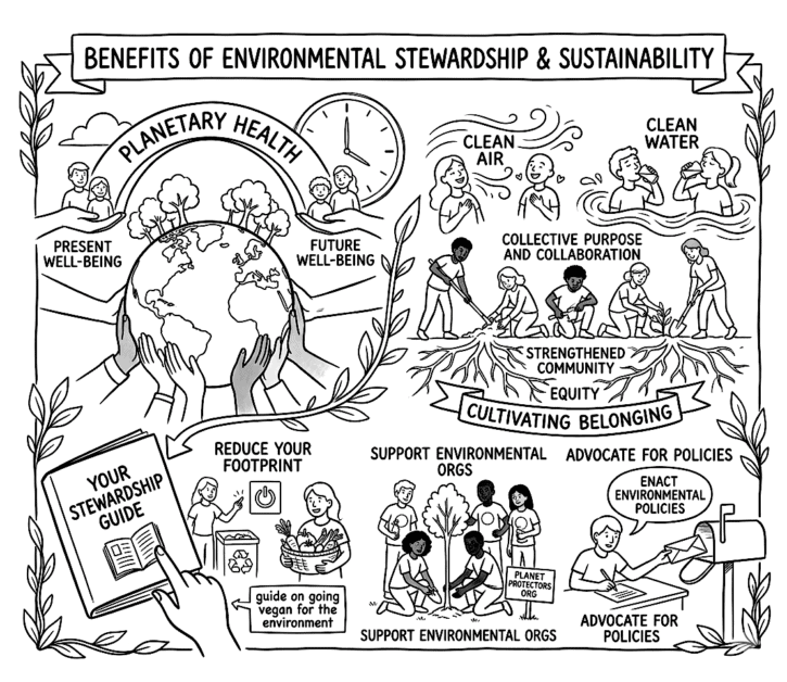 Illustration of environmental stewardship and community collaboration for societal well-being.