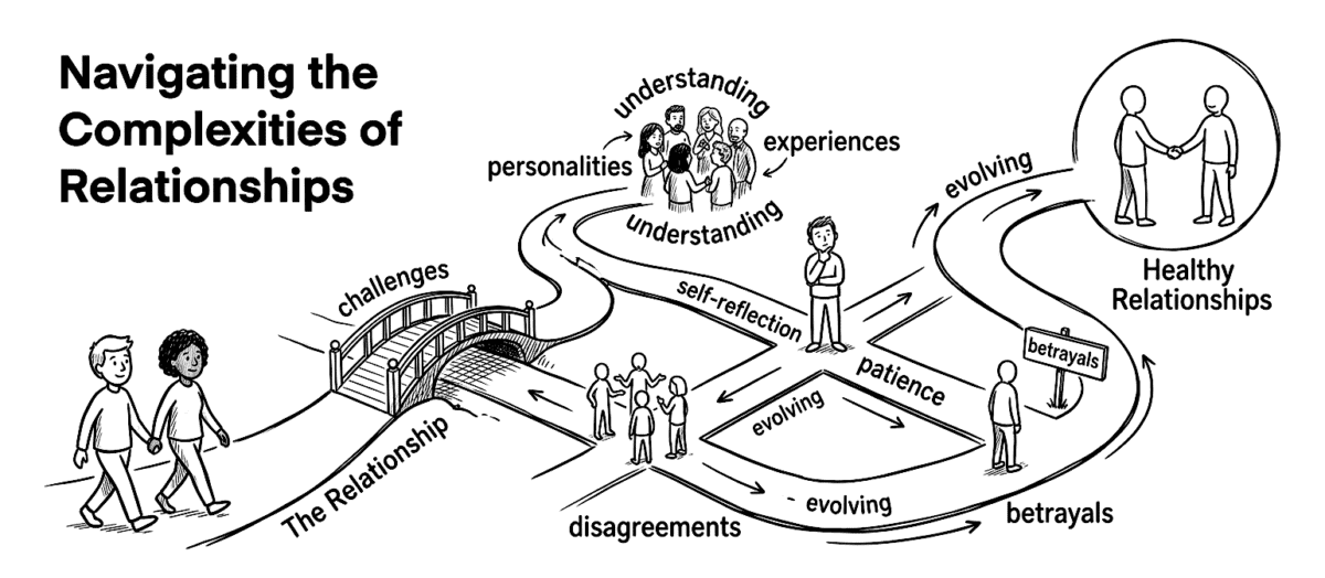 Diagram illustrating navigating relationship complexities and building healthy bonds.