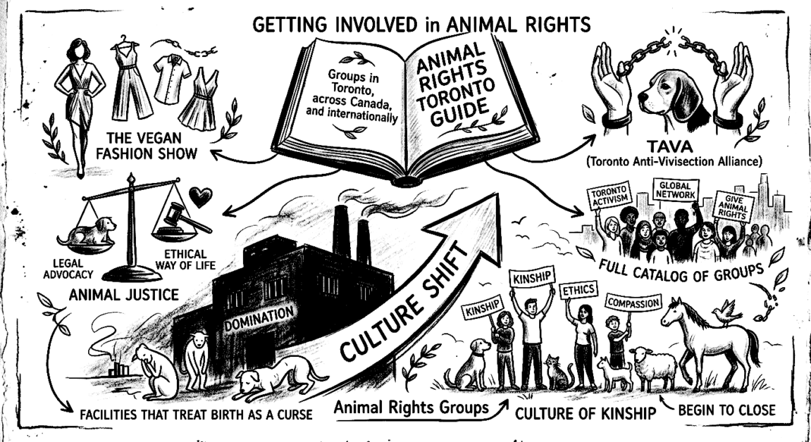 Illustration of animal rights activism and animal breeding ethics debate.