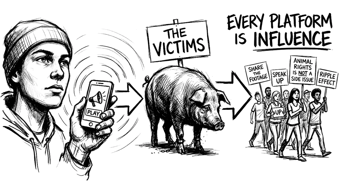 Vegan activism illustration highlighting influence on animal rights and social change.